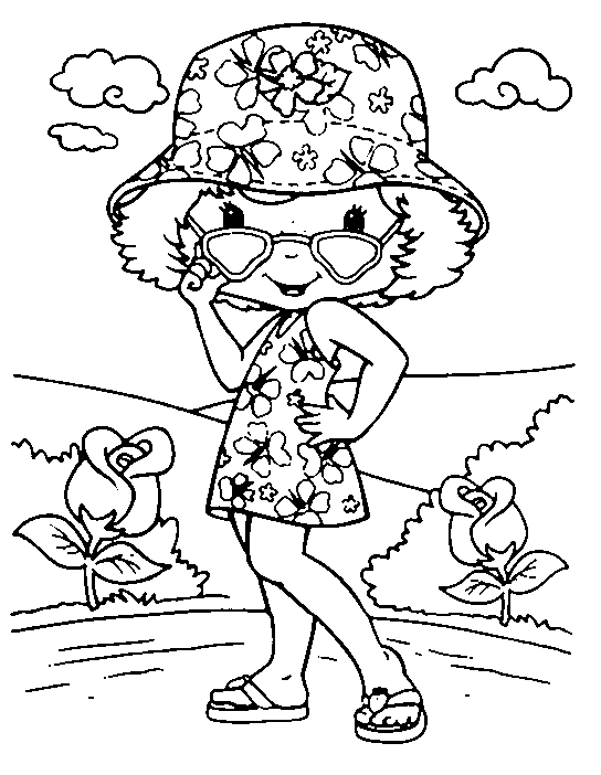 coloriage charlotte aux fraises en tenue de plage